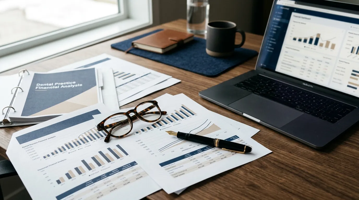 Certified valuation analyst reviewing dental practice financial reports